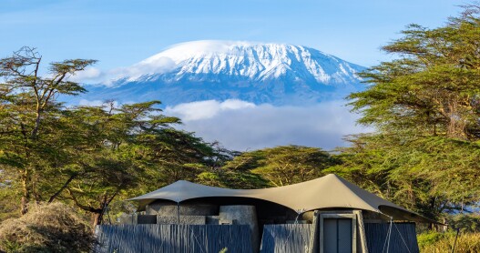 A guest suite at Angama Amboseli with views of Mt. Kilimanjaro